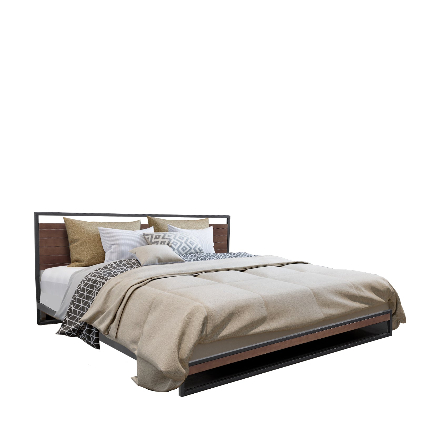 Milano Decor Azure Bed Frame With Headboard Black Wood Steel Platform Bed - Single - Black-Furniture > Bedroom > Beds & Bed Frames-PEROZ Accessories