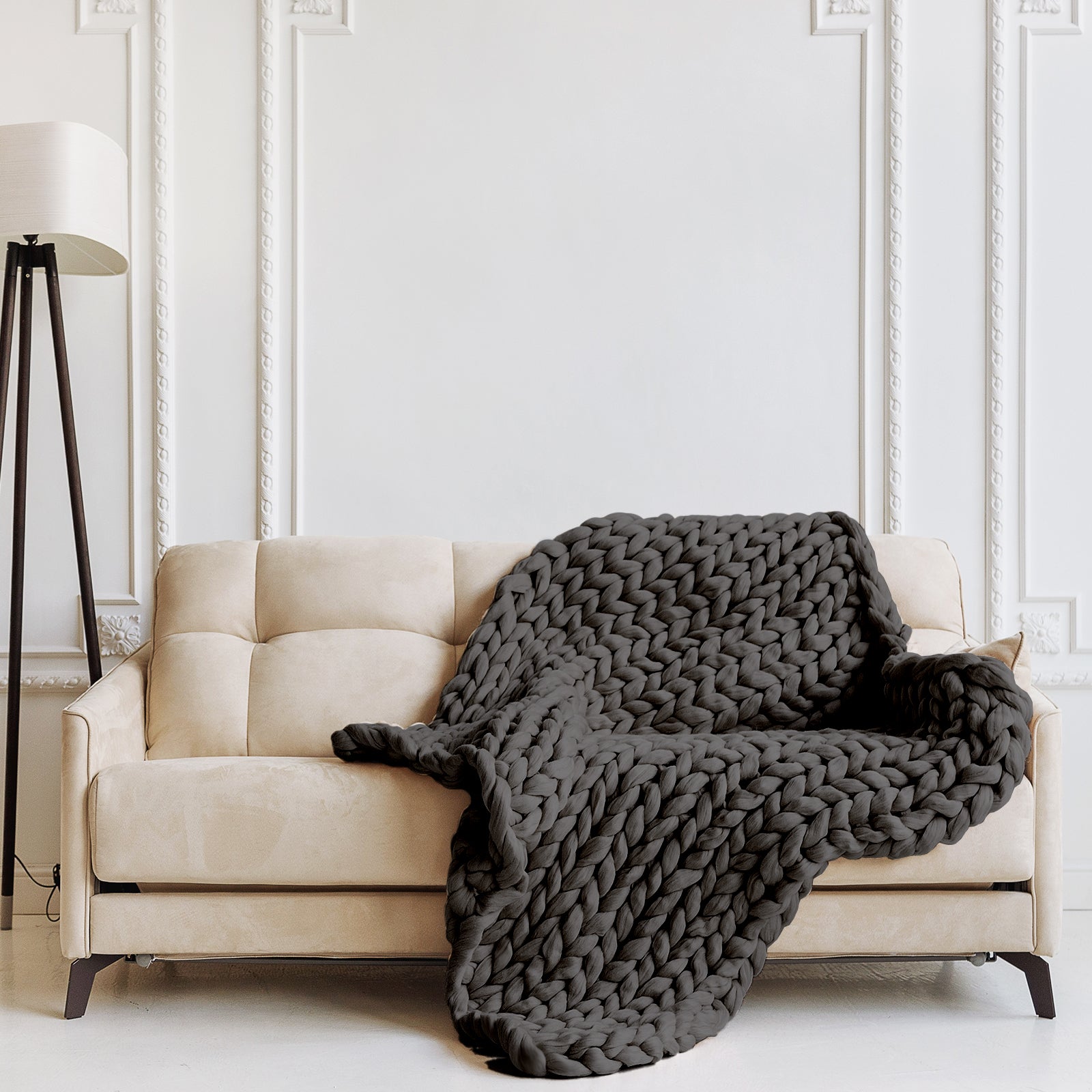 Royal Comfort Chunky Hand Knit Thick Weighted Blanket 6.3KG 203cm x 153cm - Charcoal-Home & Garden > Bedding-PEROZ Accessories