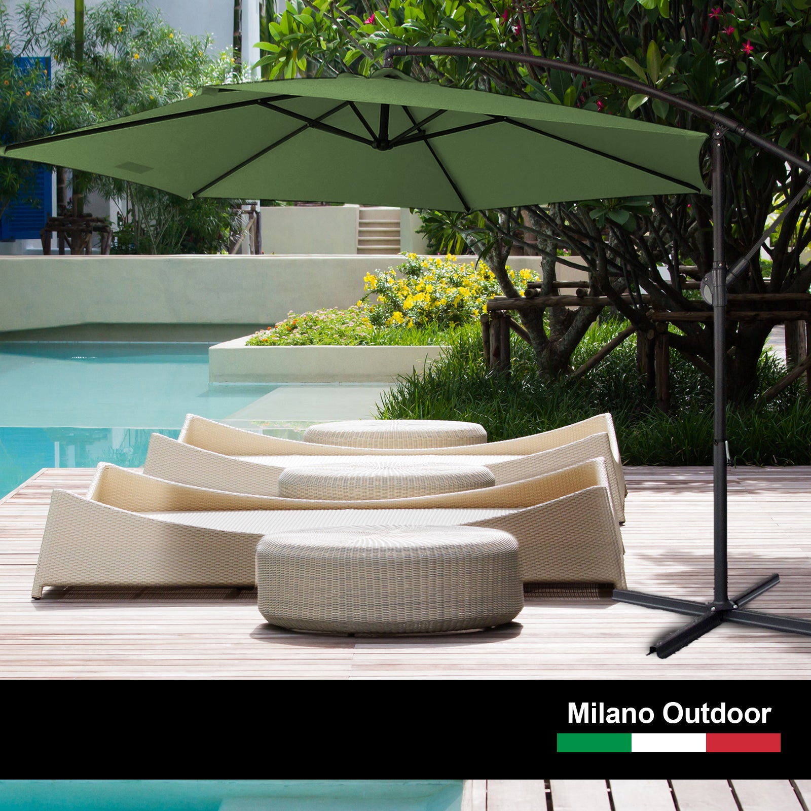 Milano 3M Outdoor Umbrella Cantilever With Protective Cover Patio Garden Shade - Green-Furniture > Outdoor > Outdoor Furniture Accessories-PEROZ Accessories
