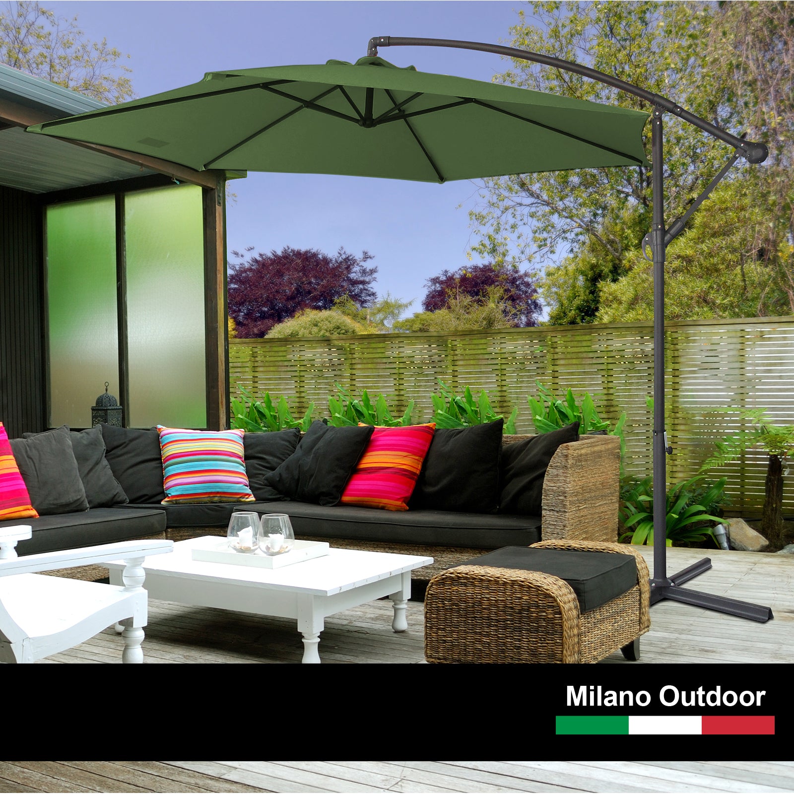 Milano 3M Outdoor Umbrella Cantilever With Protective Cover Patio Garden Shade - Green-Furniture > Outdoor > Outdoor Furniture Accessories-PEROZ Accessories