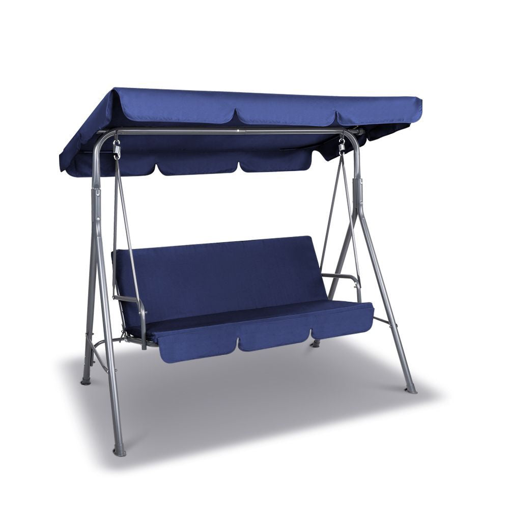 Milano Outdoor Swing Bench Seat Chair Canopy Furniture 3 Seater Garden Hammock - Dark Blue-Furniture > Outdoor > Outdoor Chairs-PEROZ Accessories
