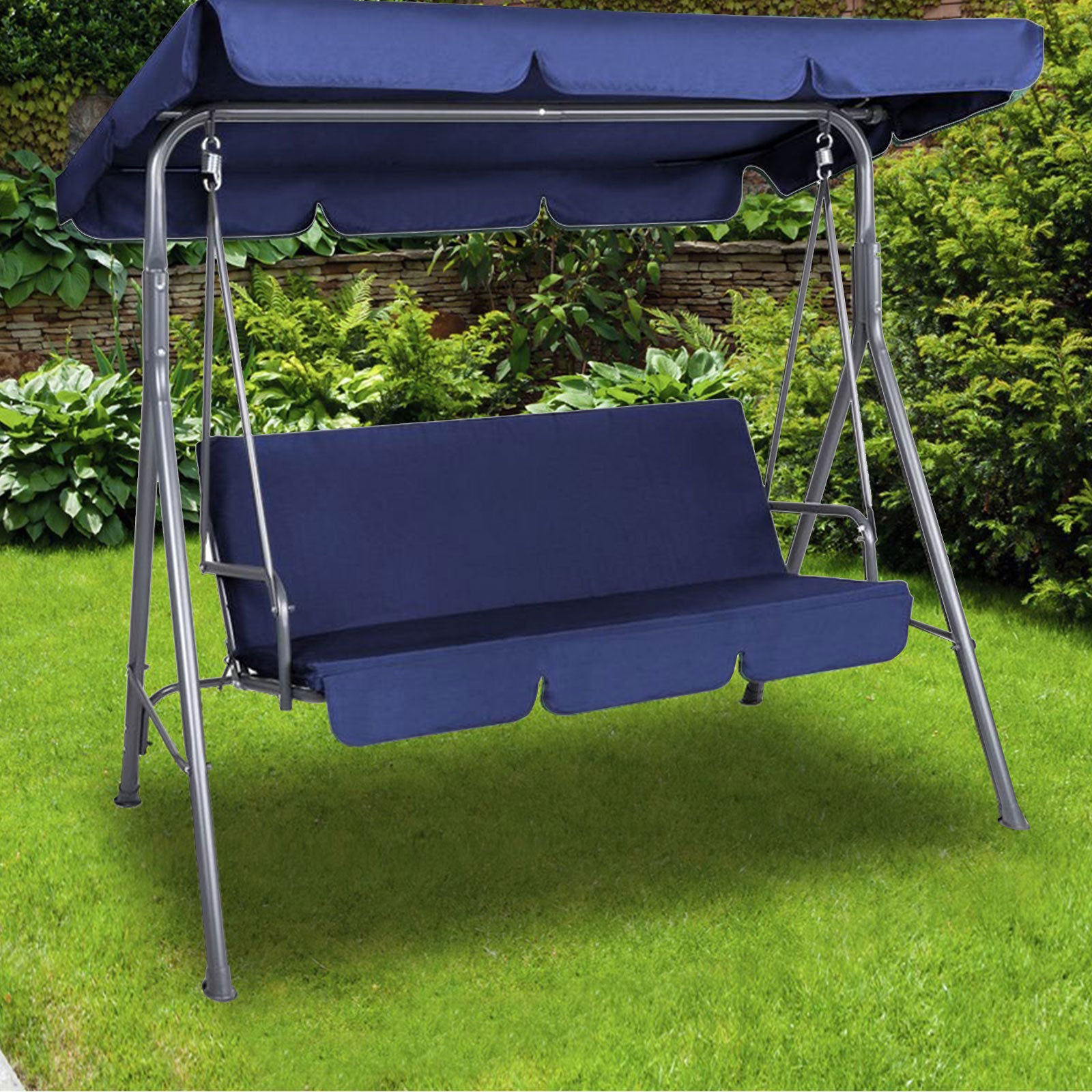 Milano Outdoor Swing Bench Seat Chair Canopy Furniture 3 Seater Garden Hammock - Dark Blue-Furniture > Outdoor > Outdoor Chairs-PEROZ Accessories