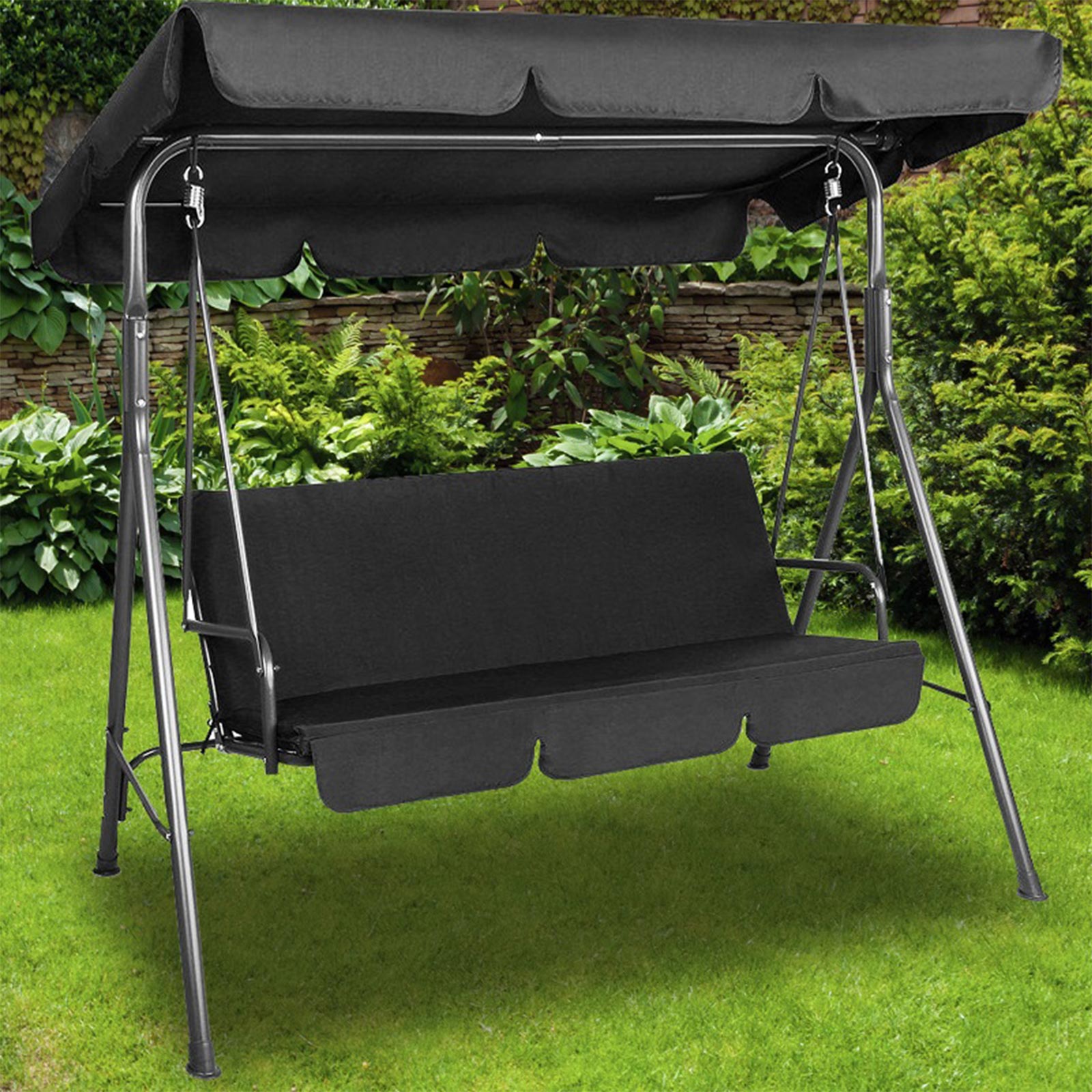 Milano Outdoor Swing Bench Seat Chair Canopy Furniture 3 Seater Garden Hammock - Black-Furniture > Outdoor > Outdoor Chairs-PEROZ Accessories