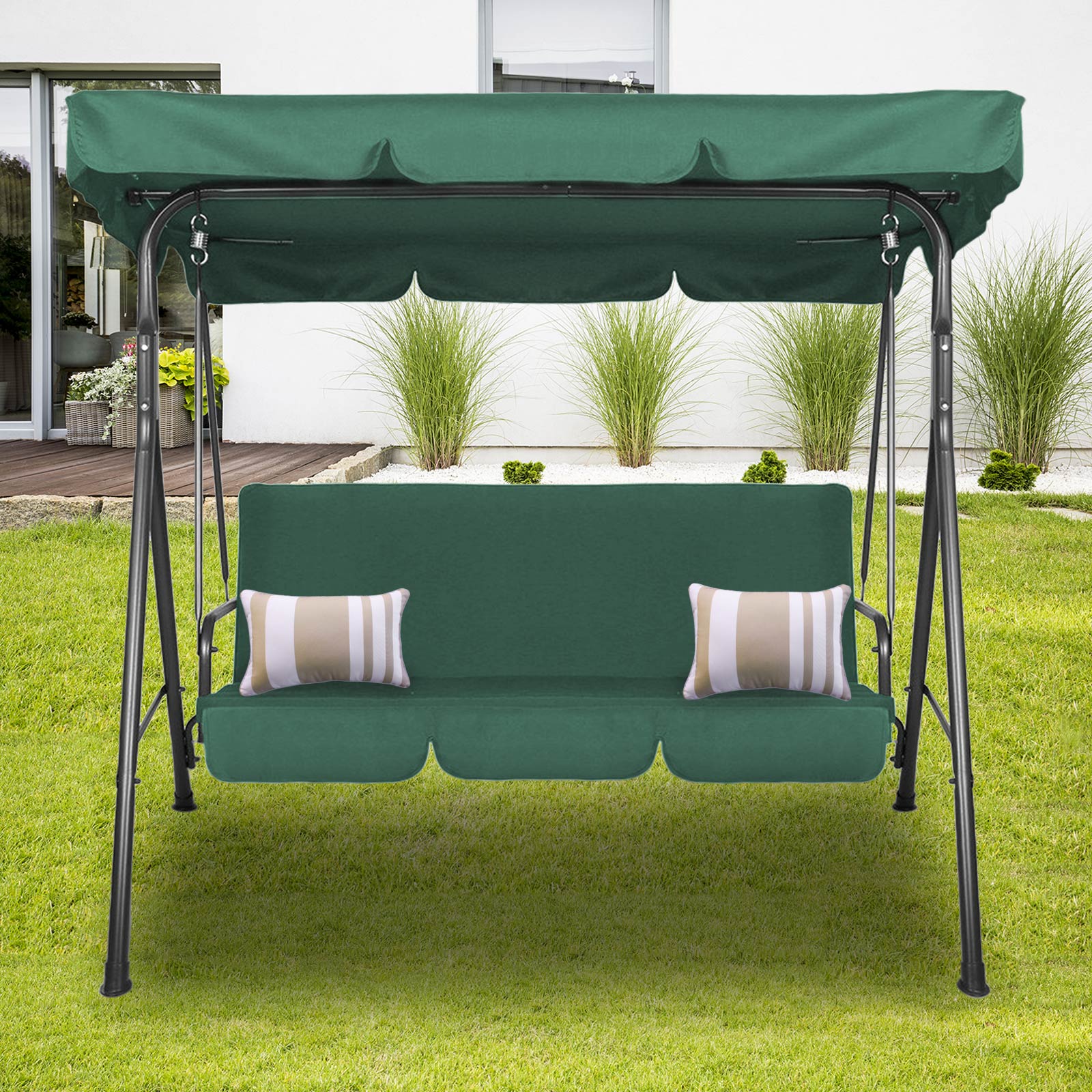 Milano Outdoor Swing Bench Seat Chair Canopy Furniture 3 Seater Garden Hammock - Dark Green-Furniture > Outdoor > Outdoor Chairs-PEROZ Accessories