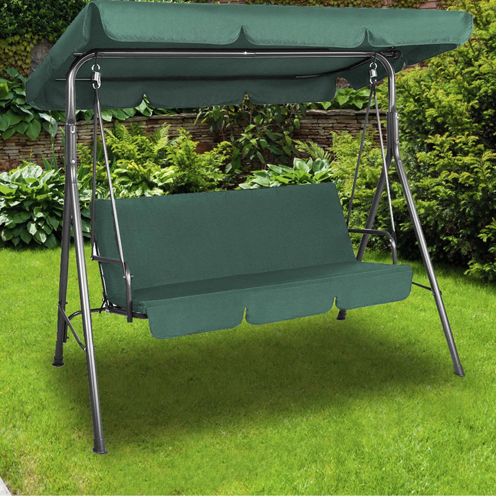 Milano Outdoor Swing Bench Seat Chair Canopy Furniture 3 Seater Garden Hammock - Dark Green-Furniture > Outdoor > Outdoor Chairs-PEROZ Accessories