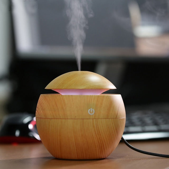 Milano Ultrasonic USB Diffuser with 10 Aroma Oils Humidifier LED Light 130ml - Light Wood-Appliances > Aroma Diffusers & Humidifiers > Aroma Diffusers-PEROZ Accessories