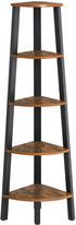 Rustic Brown Metal Frame 5 Tier Corner Shelf-Bookcases & Shelves-PEROZ Accessories