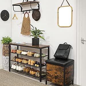 Shoe Rack with 3 Mesh Shelves Rustic Brown and Black-Shoe Storage Cabinets-PEROZ Accessories