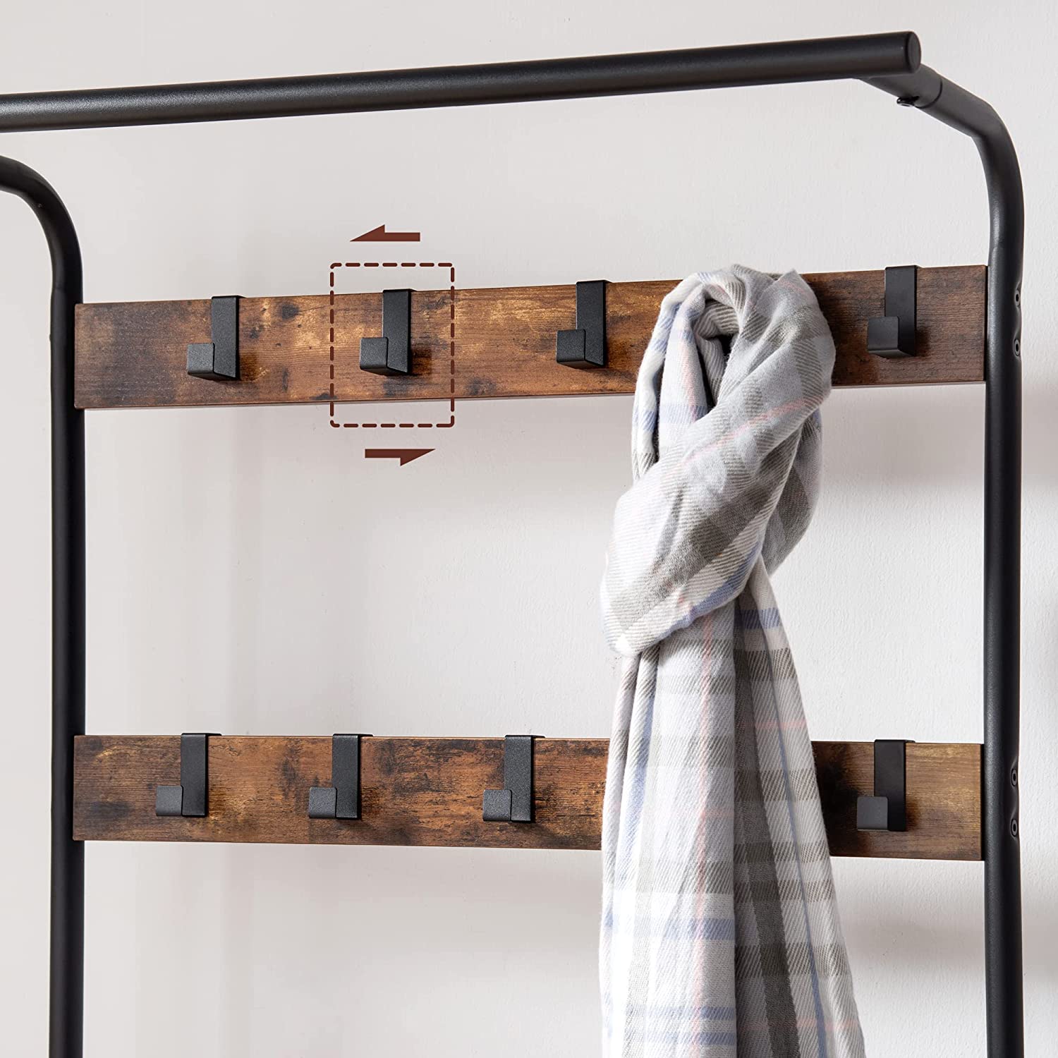 Vintage Coat Rack Shoe Bench, Wood Look Accent Furniture and Metal Frame-Furniture > Living Room > Coat Racks-PEROZ Accessories