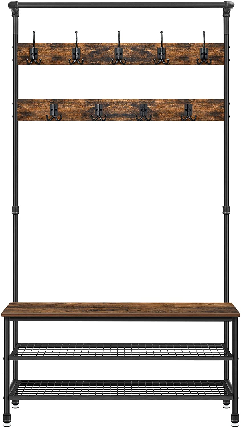 Coat Rack Stand with 9 Hooks and Shoe Rack with Industrial Style Sturdy Steel Frame-Furniture > Living Room > Coat Racks-PEROZ Accessories