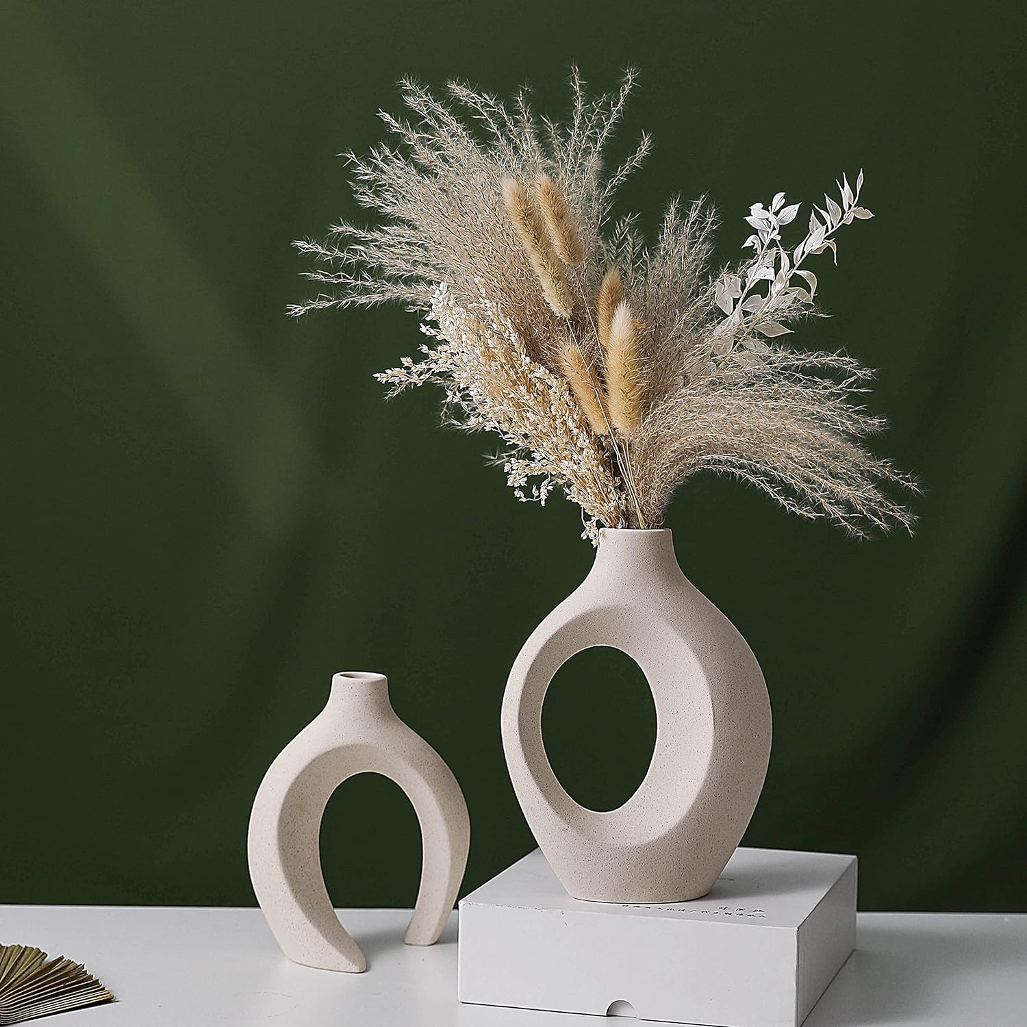 Ceramic Set of 2 Creative White Vases for Home Decor-Home & Garden > Decor > Vases & Table Decor-PEROZ Accessories