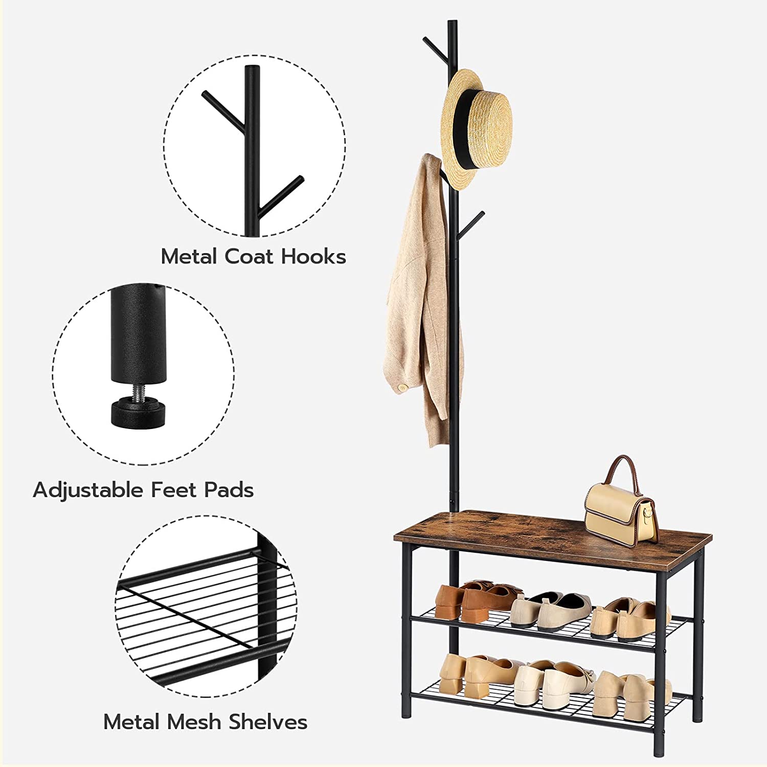 Multifunctional Entryway Coat Rack Shoe Bench for Living Room and Bedroom-Coat Racks-PEROZ Accessories