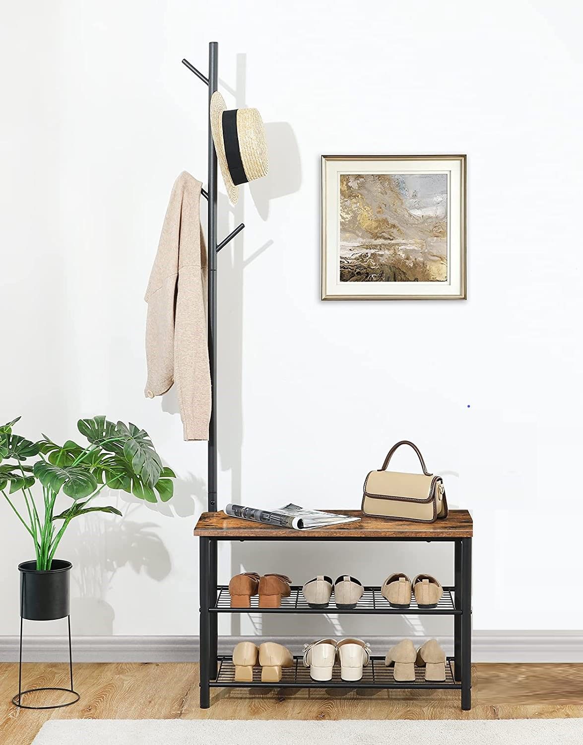 Multifunctional Entryway Coat Rack Shoe Bench for Living Room and Bedroom-Coat Racks-PEROZ Accessories