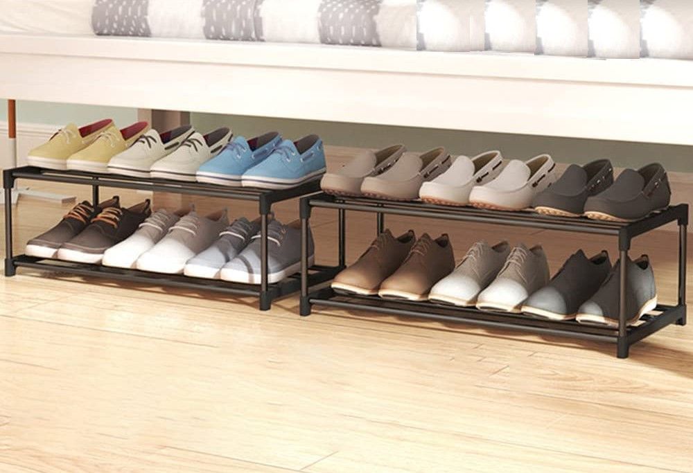 4-Tier Stainless Steel Shoe Rack Storage Organizer to Hold up to 15 Pairs of Shoes (55cm, Black)-Furniture > Living Room > Shoe Storage-PEROZ Accessories