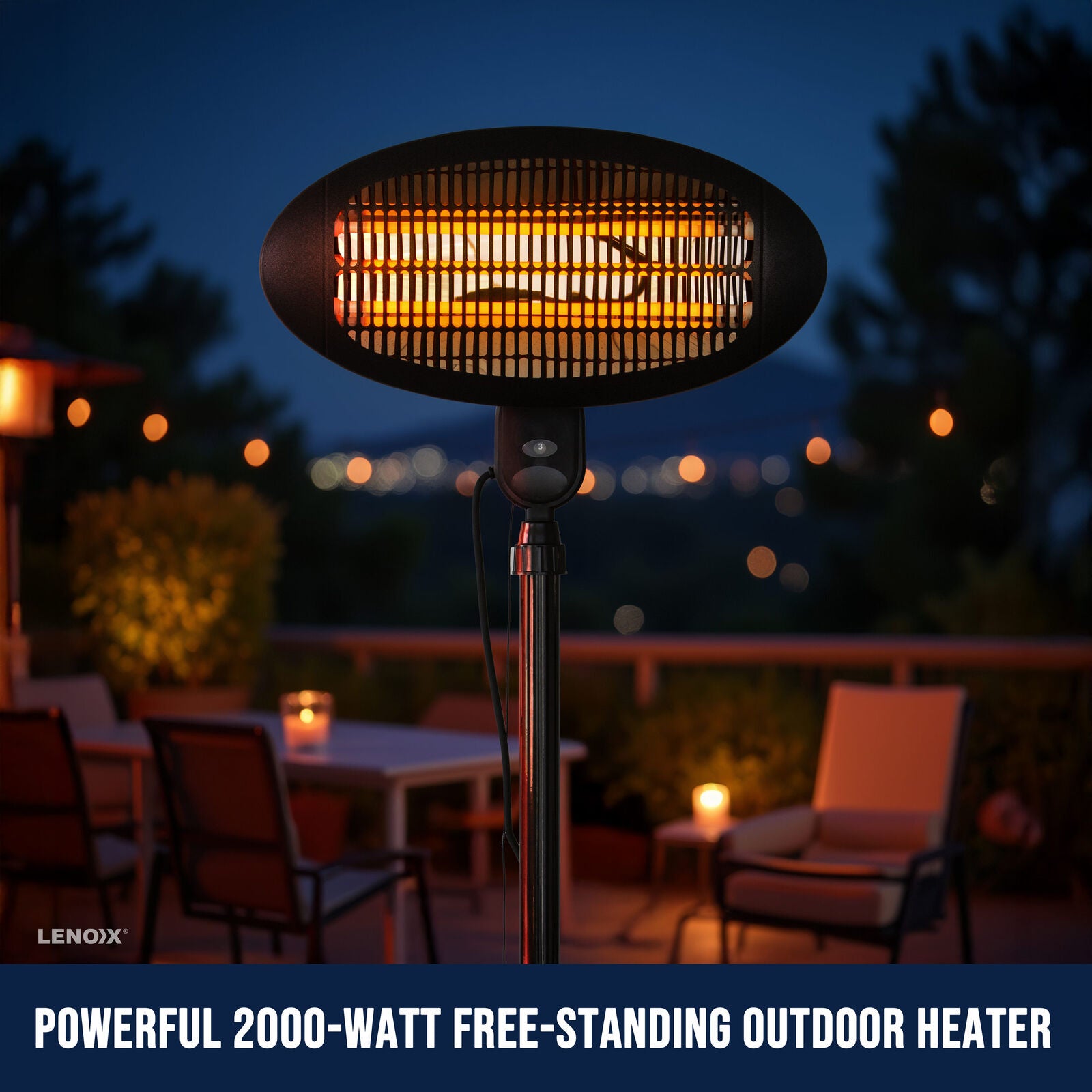 2000W 2.1m Free Standing Adjustable Portable Outdoor Electric Patio Heater Black-Appliances > Heaters-PEROZ Accessories