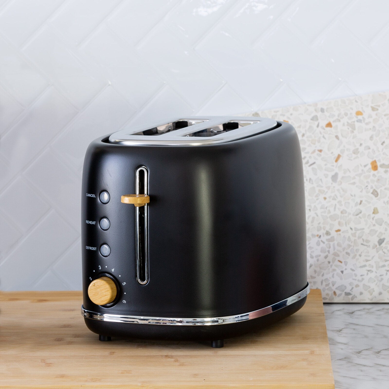 2-Slice Bread Toaster in Black w/ Wood Accents-Appliances > Kitchen Appliances-PEROZ Accessories