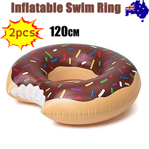 2pcs Coffee Inflatable Giant Donut Raft Swim Ring Float Swimming Pool Beach Lounge Pink Coff 120CM-Home & Garden > Gate Openers > Fence & Gate Accessories-PEROZ Accessories