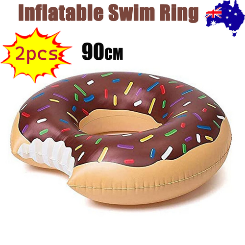 2pcs Coffee Inflatable Giant Donut Raft Swim Ring Float Swimming Pool Beach Lounge Pink Coff 90CM-Home & Garden > Lighting > Outdoor Lights-PEROZ Accessories