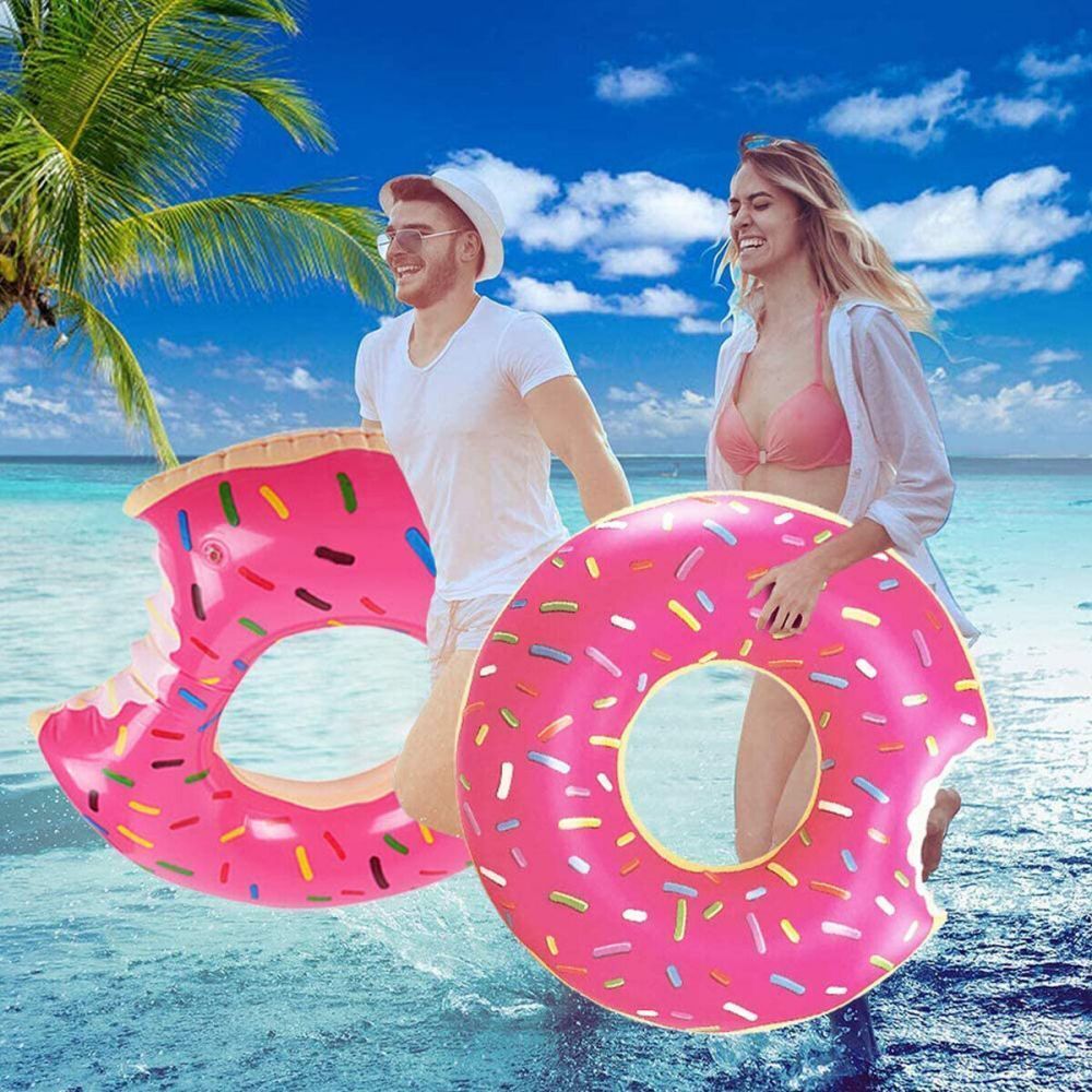 Pink Inflatable Giant Donut Raft Swim Ring Float Swimming Pool Beach Lounge Pink Coff 120CM-Sports & Fitness > Bikes & Accessories > Bicycle Stands & Storage-PEROZ Accessories