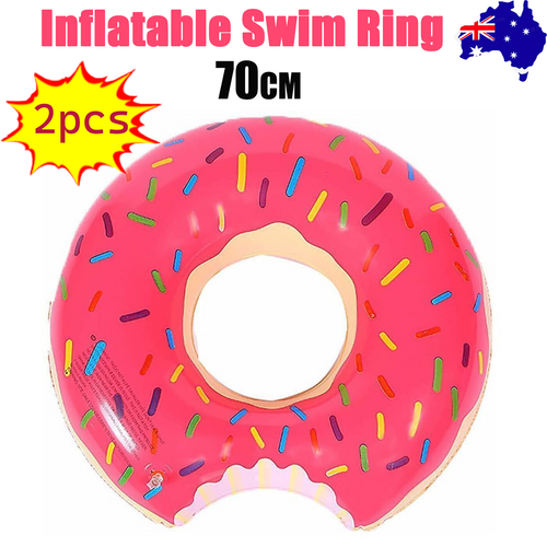 2pcs Pink Inflatable Giant Donut Raft Swim Ring Float Swimming Pool Beach Lounge Pink Coff 70CM-Sports & Fitness > Exercise, Gym & Fitness > Gymnastics-PEROZ Accessories