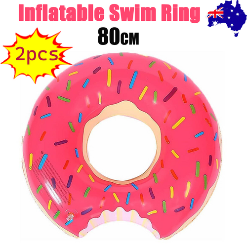 2pcs Pink Inflatable Giant Donut Raft Swim Ring Float Swimming Pool Beach Lounge Pink Coff 80CM-Auto Accessories > Auto Accessories Others > Automotive Repair & Speciality Tools-PEROZ Accessories