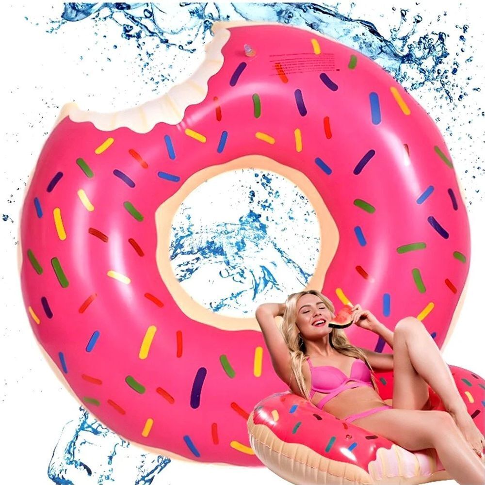 Pink Inflatable Giant Donut Raft Swim Ring Float Swimming Pool Beach Lounge Pink Coff 90CM-Sports & Fitness > Exercise, Gym & Fitness > Free Weights-PEROZ Accessories