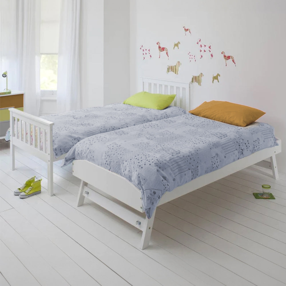 KINGSTON SLUMBER Wooden Single Bed Frame w/ Pop Up Trundle, for Kids Bedroom, White-Furniture > Bedroom > Beds & Bed Frames-PEROZ Accessories