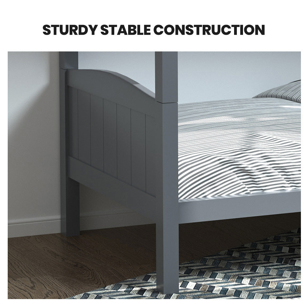 KINGSTON SLUMBER Single Bunk Bed Frame, Solid Pine 2-in-1 Modular Design Convert to 2 Single Beds, Grey-Furniture > Bedroom > Beds & Bed Frames-PEROZ Accessories
