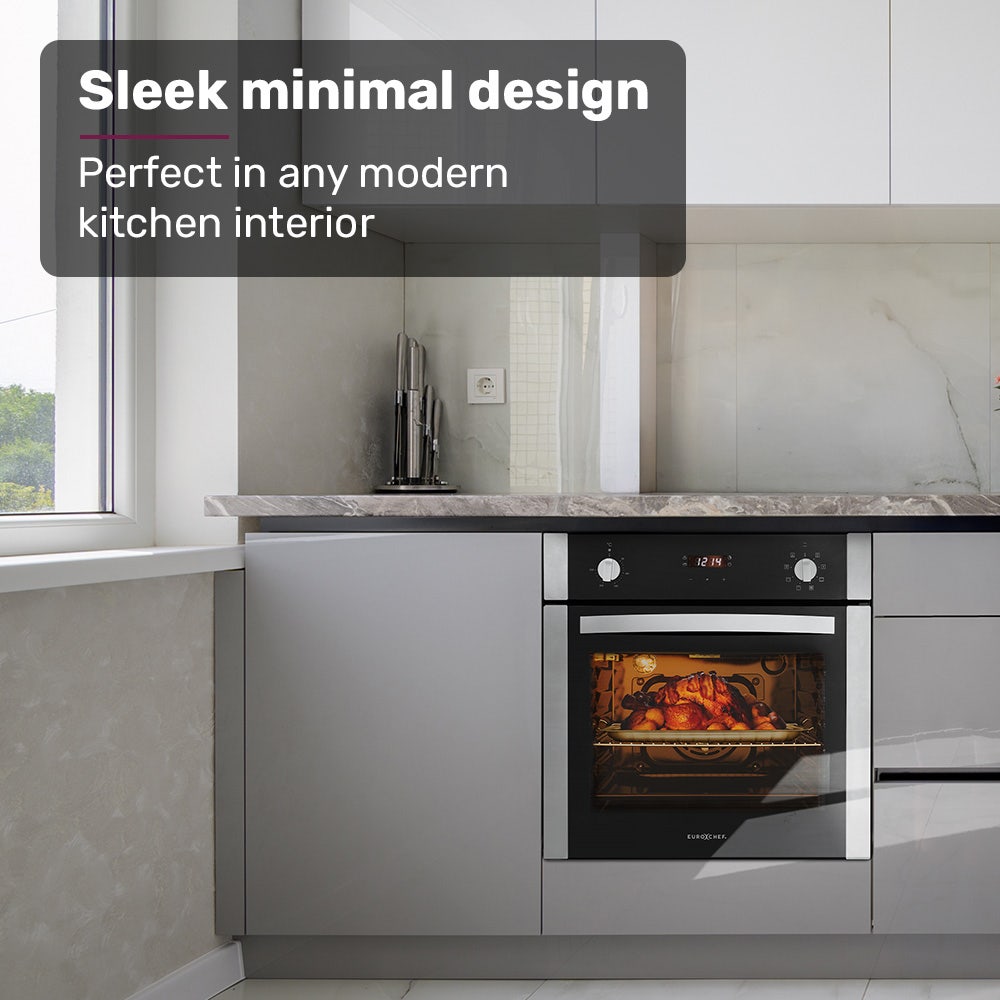 EuroChef 60cm Stainless Built-in 70L Grill 8 Function Fan Forced Electric Wall Oven-Wall Ovens-PEROZ Accessories