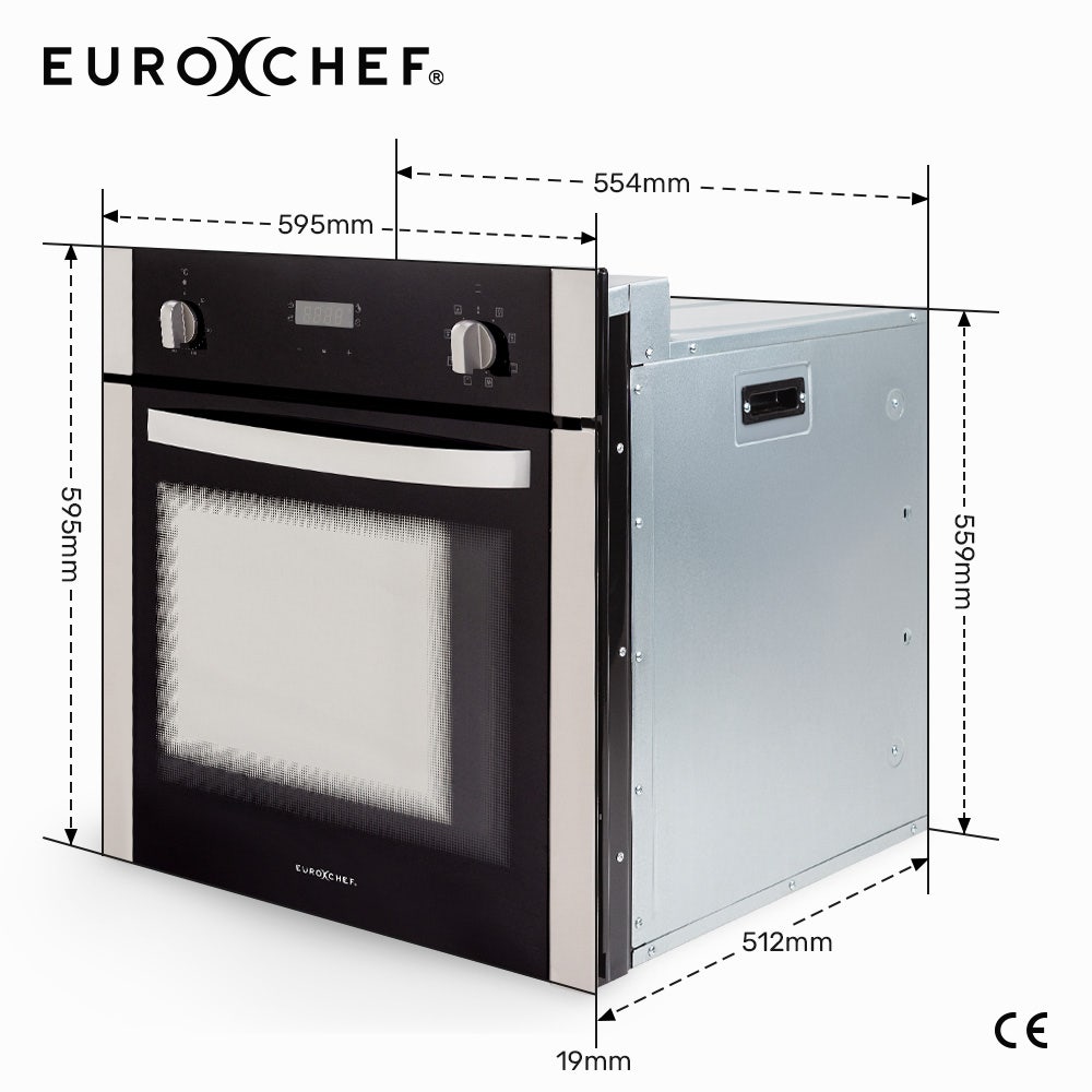 EuroChef 60cm Stainless Built-in 70L Grill 8 Function Fan Forced Electric Wall Oven-Wall Ovens-PEROZ Accessories
