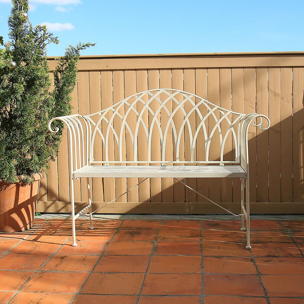 White Lavinia Iron Outdoor Bench-Furniture > Outdoor > Outdoor Benches-PEROZ Accessories