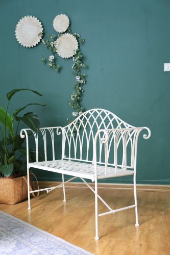 White Lavinia Iron Outdoor Bench-Furniture > Outdoor > Outdoor Benches-PEROZ Accessories