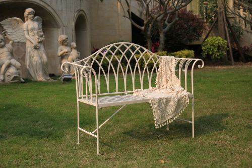 White Lavinia Iron Outdoor Bench-Furniture > Outdoor > Outdoor Benches-PEROZ Accessories