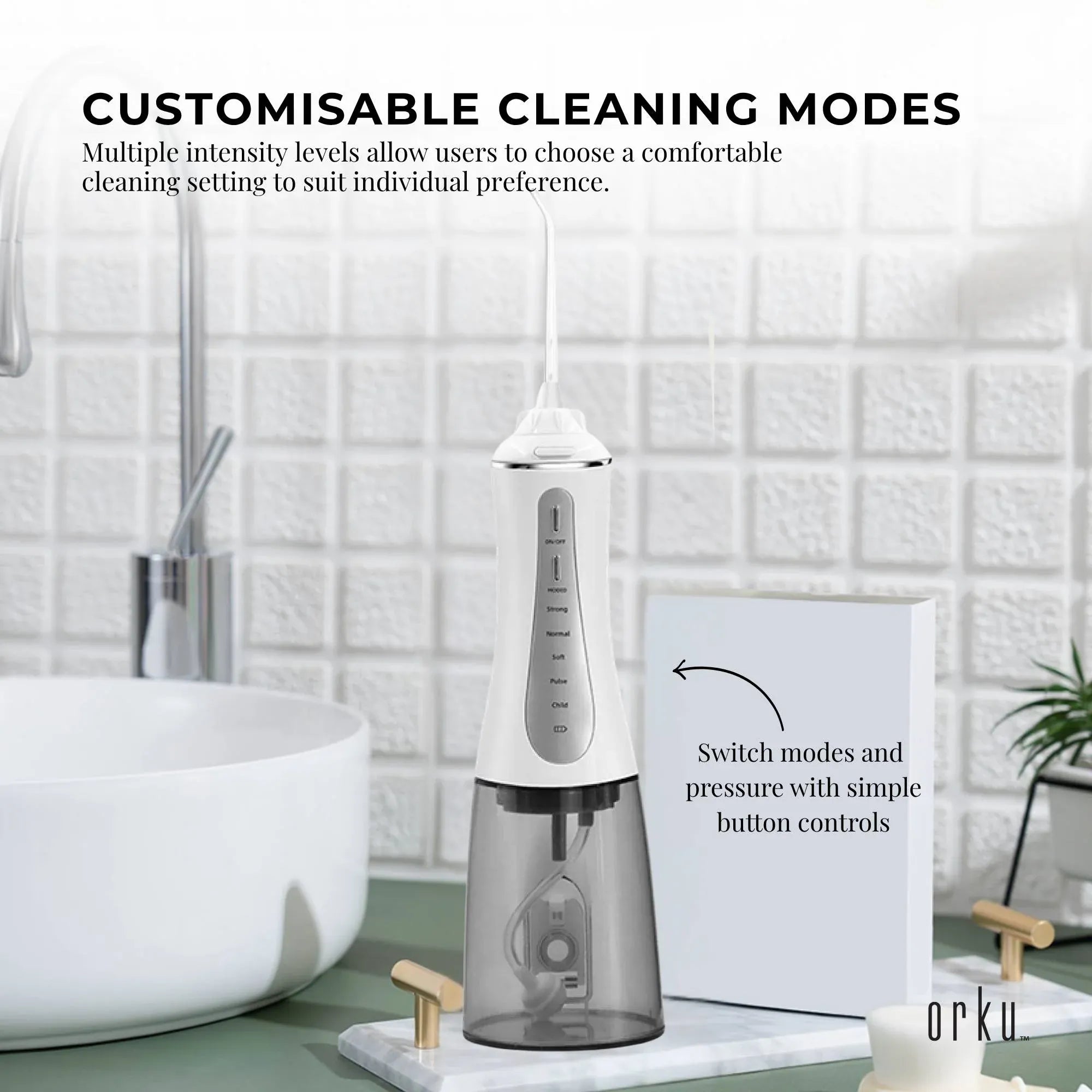 Orku Portable Oral Irrigator Flosser 350ml - Rechargeable Water Dental Teeth Cleaner-Oral Care-PEROZ Accessories