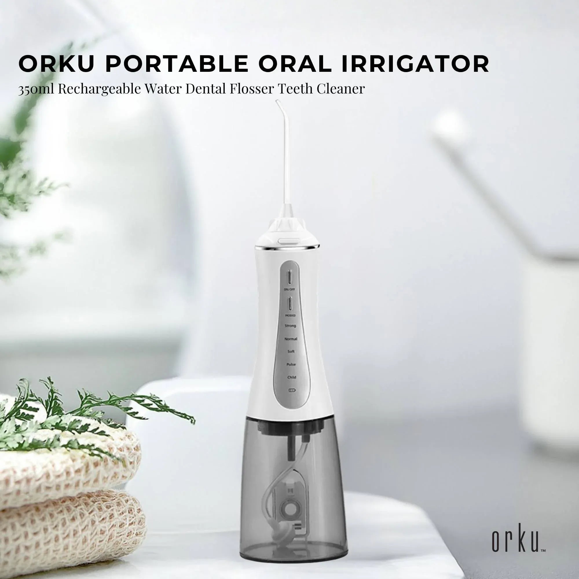 Orku Portable Oral Irrigator Flosser 350ml - Rechargeable Water Dental Teeth Cleaner-Oral Care-PEROZ Accessories