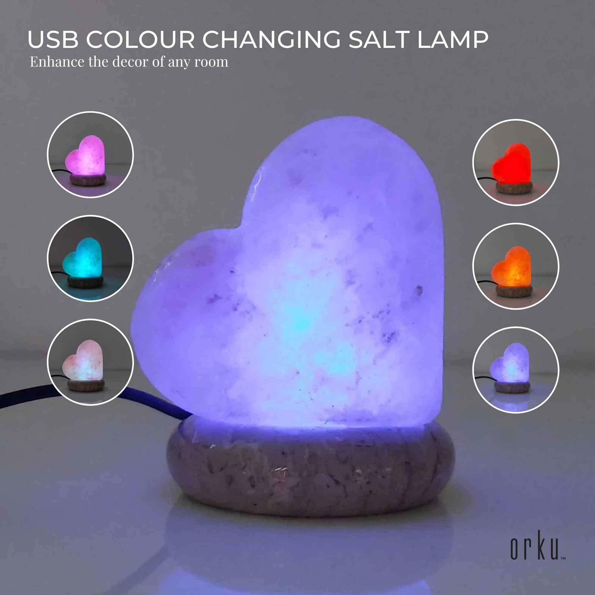 USB Colour Changing Salt Himalayan Lamp - Heart Love Shape Pink Rock LED Light-Home & Garden > Lighting > Table Lamps-PEROZ Accessories