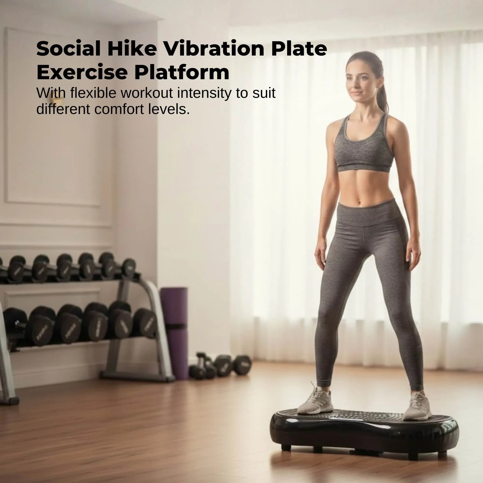 Social Hike 68cm Vibration Plate Machine Full Body Workout Platform Black-Sports & Fitness > Fitness Accessories-PEROZ Accessories