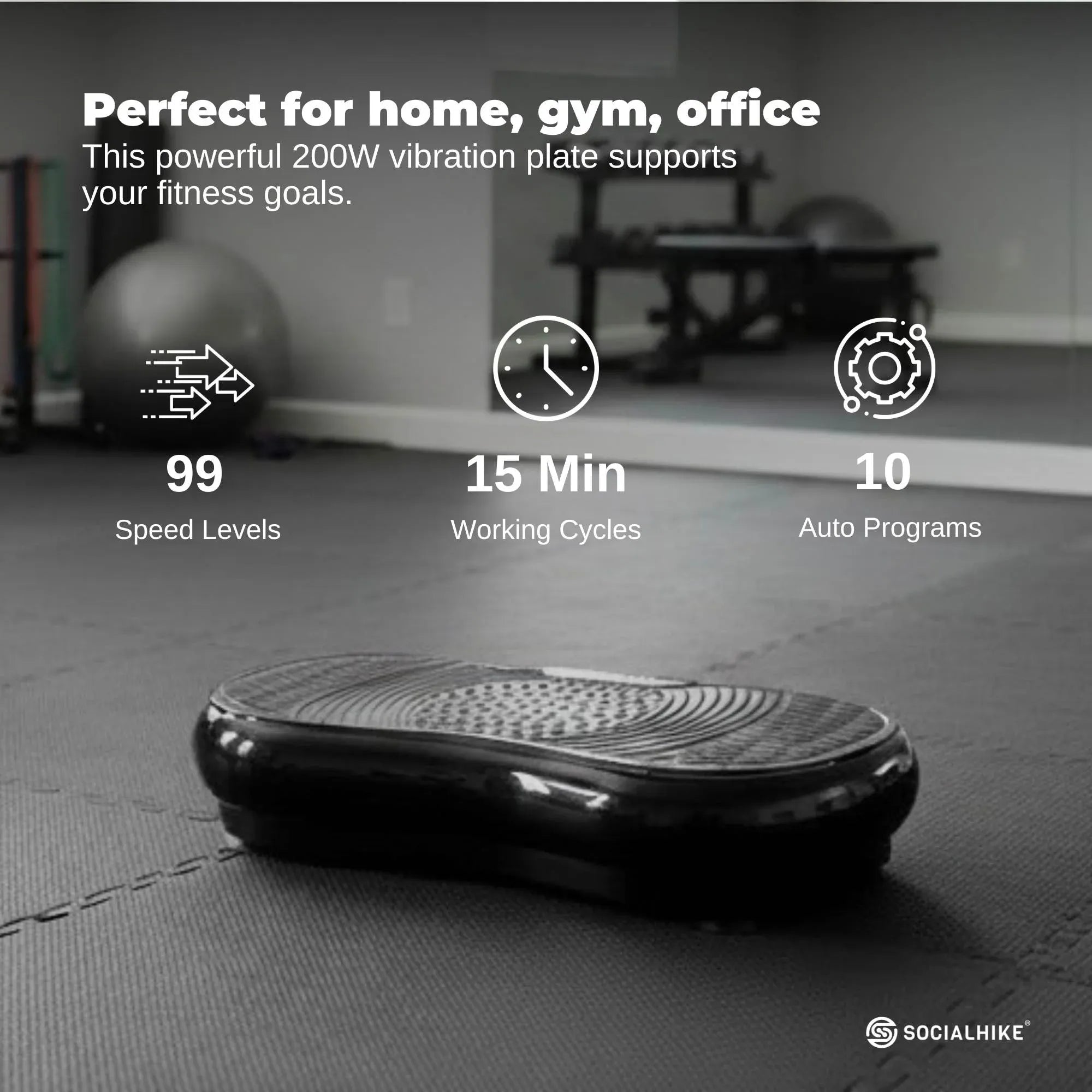 Social Hike 68cm Vibration Plate Machine Full Body Workout Platform Black-Sports & Fitness > Fitness Accessories-PEROZ Accessories