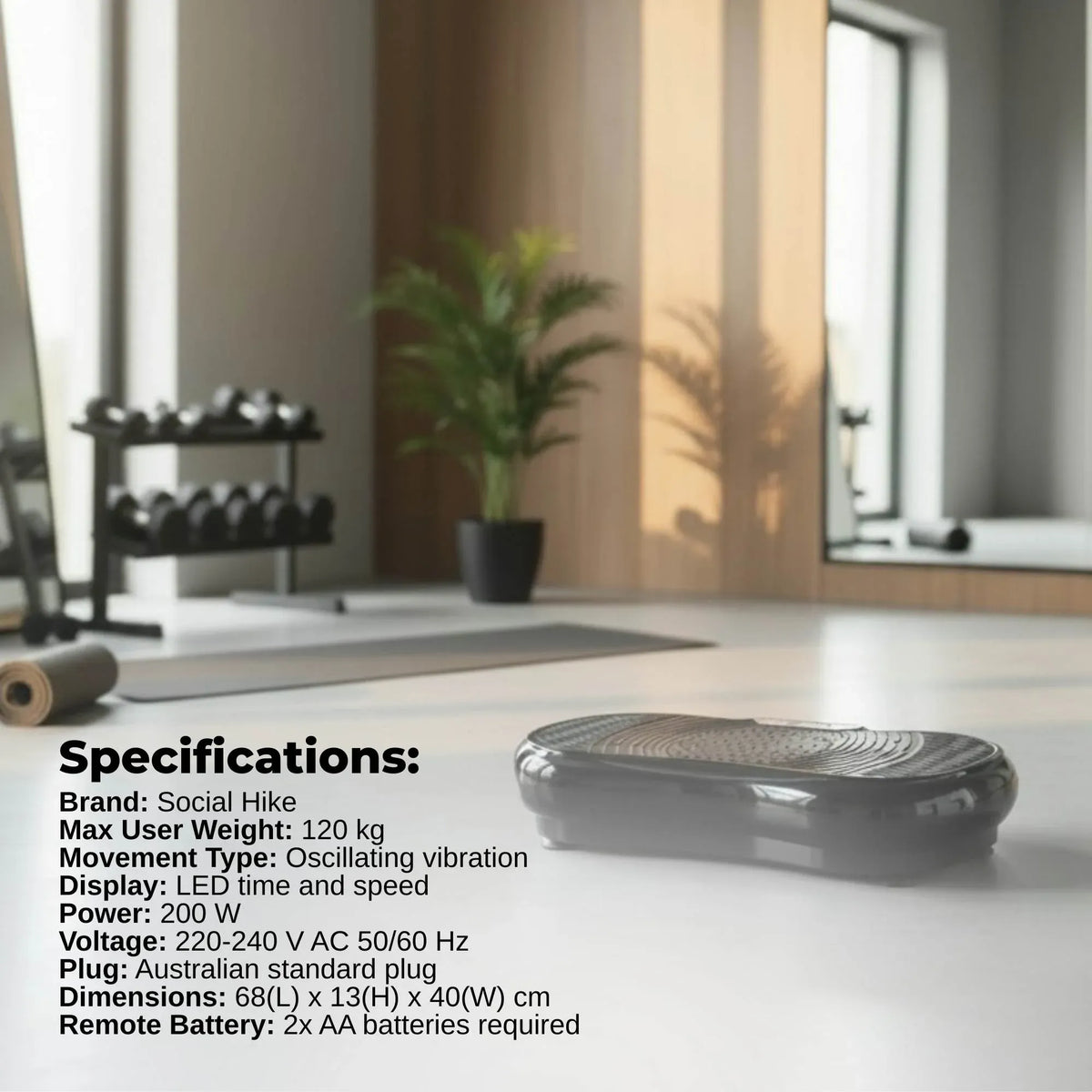 Social Hike 68cm Vibration Plate Machine Full Body Workout Platform Black-Sports & Fitness > Fitness Accessories-PEROZ Accessories