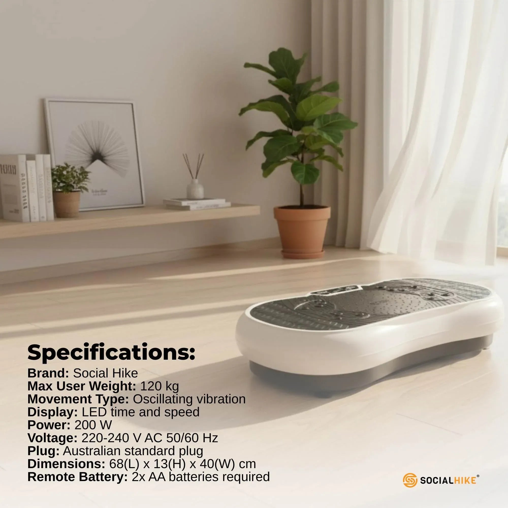 Social Hike 68cm Vibration Plate Machine Full Body Workout Platform White-Sports & Fitness > Fitness Accessories-PEROZ Accessories