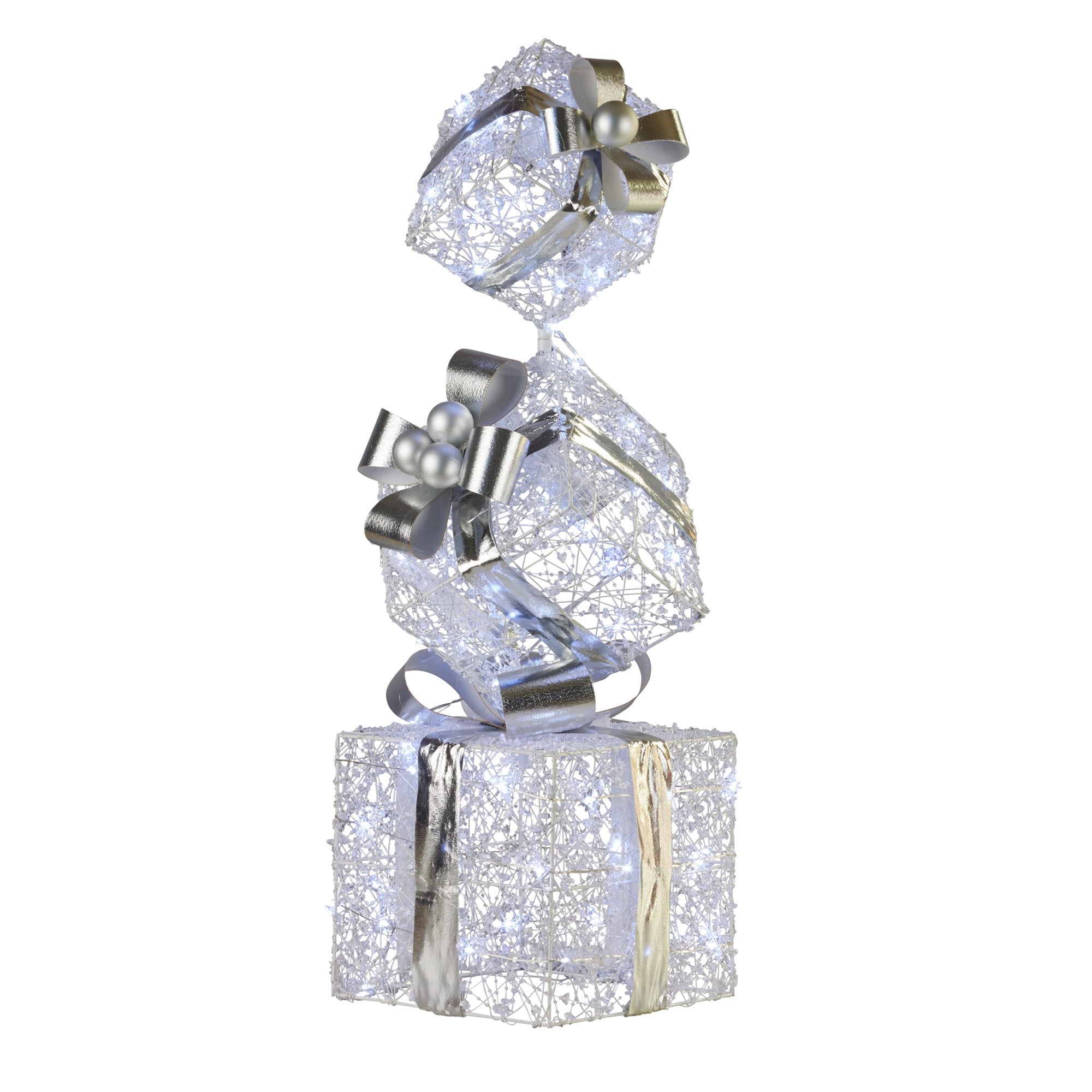 Swishmas 83cm Triple Christmas Silver Giftbox Stack Display with Lights-Occasions > Christmas > Christmas Decorations-PEROZ Accessories