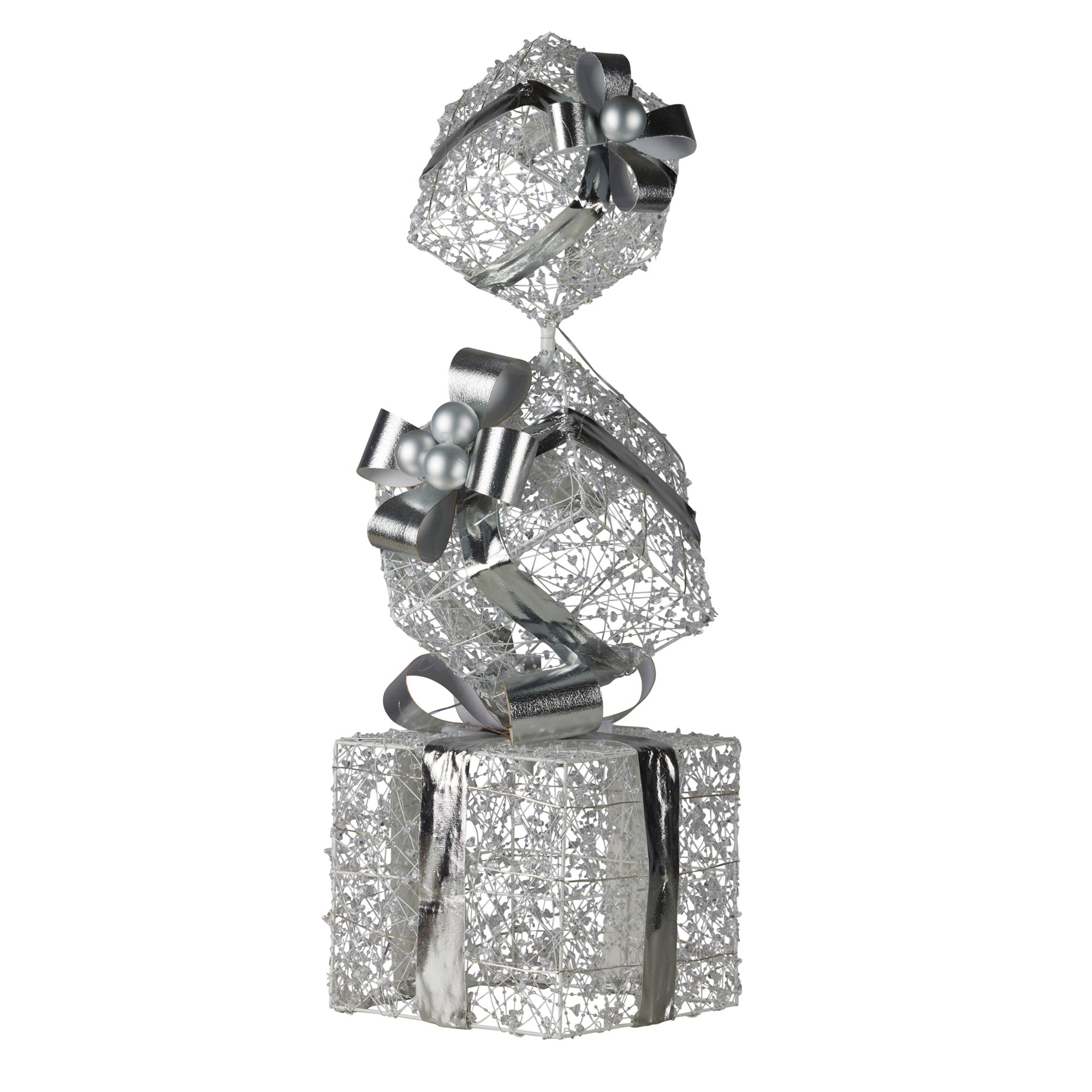 Swishmas 83cm Triple Christmas Silver Giftbox Stack Display with Lights-Occasions > Christmas > Christmas Decorations-PEROZ Accessories