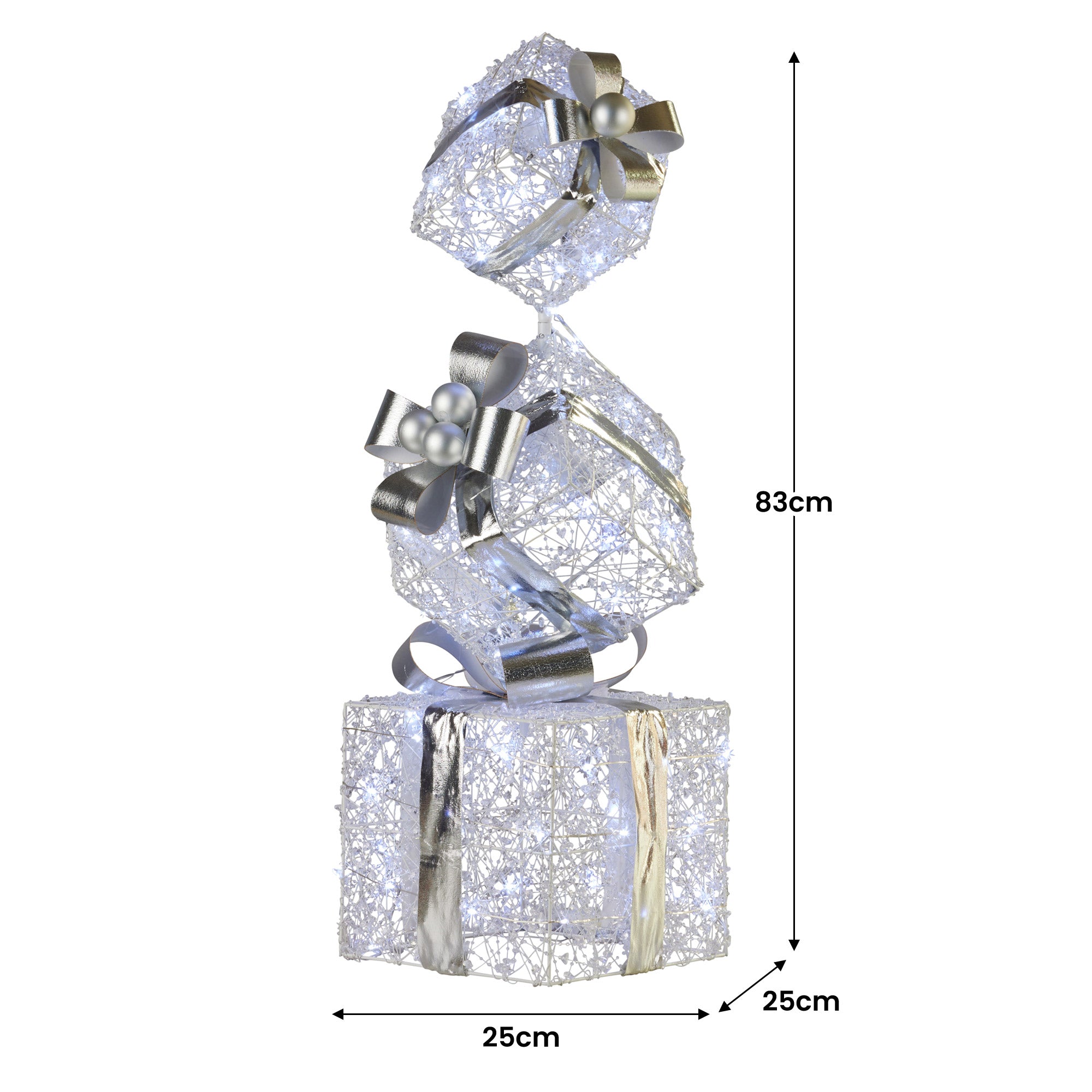 Swishmas 83cm Triple Christmas Silver Giftbox Stack Display with Lights-Occasions > Christmas > Christmas Decorations-PEROZ Accessories