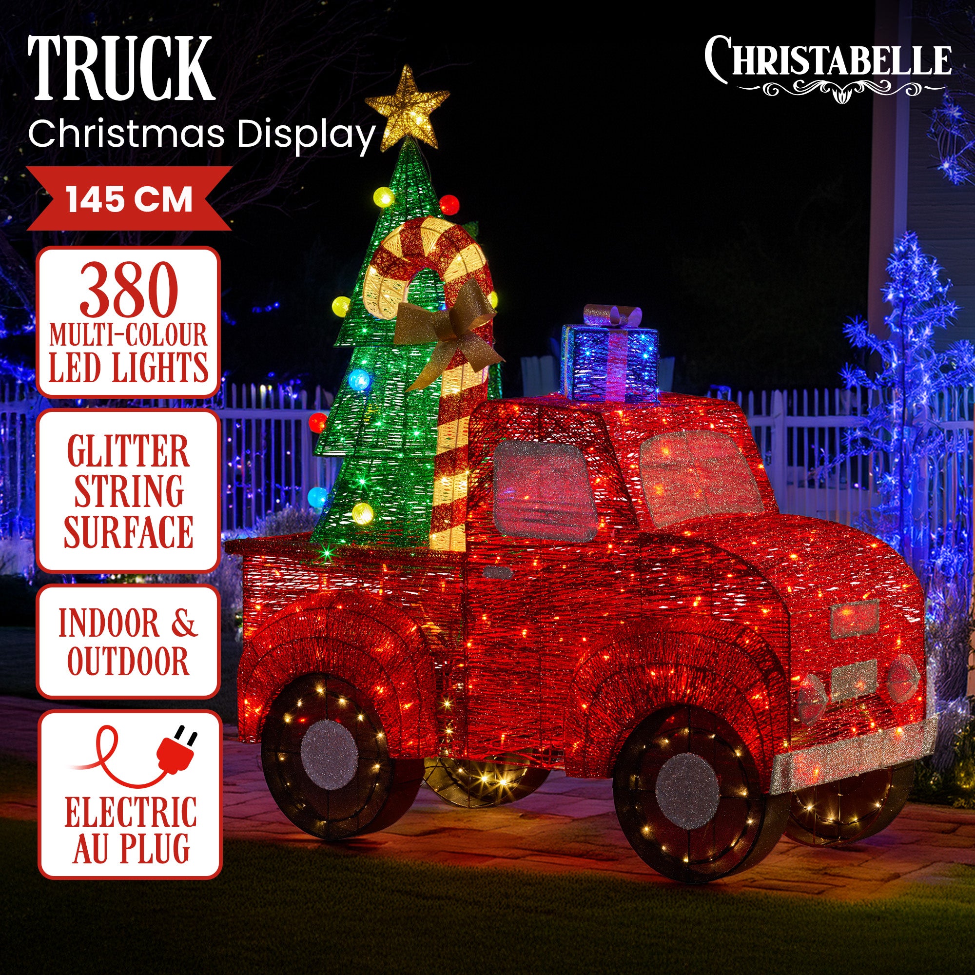 Christabelle 1.4m Christmas Tree Truck Indoor Outdoor Display Decoration LED Lights Front Yard Lawn Statue Ornament-Occasions > Christmas > Christmas Decorations-PEROZ Accessories