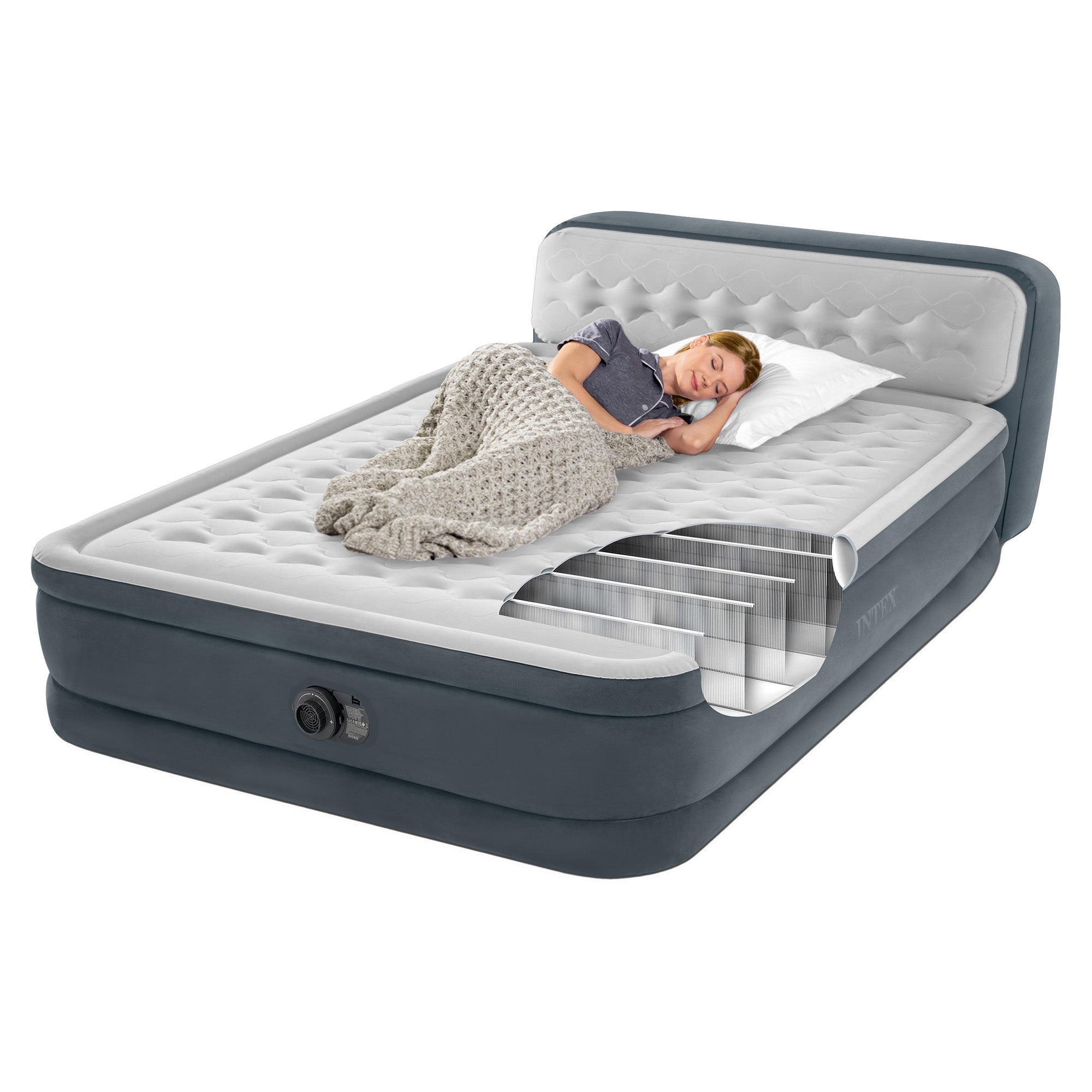 Intex Dura-beam Deluxe Ultra Plush Headboard Air Mattress - Queen-Outdoor Recreation > Camping > Inflatable Mattresses-PEROZ Accessories