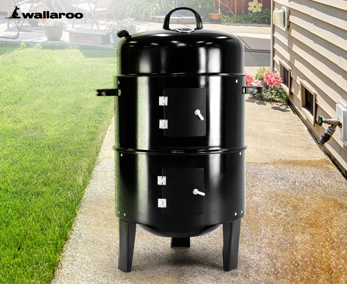 Wallaroo 3-in-1 Charcoal BBQ Smoker Portable Outdoor Barbecue Grill Meat Cooker & Roaster for Backyard Camping-Home & Garden > BBQ-PEROZ Accessories