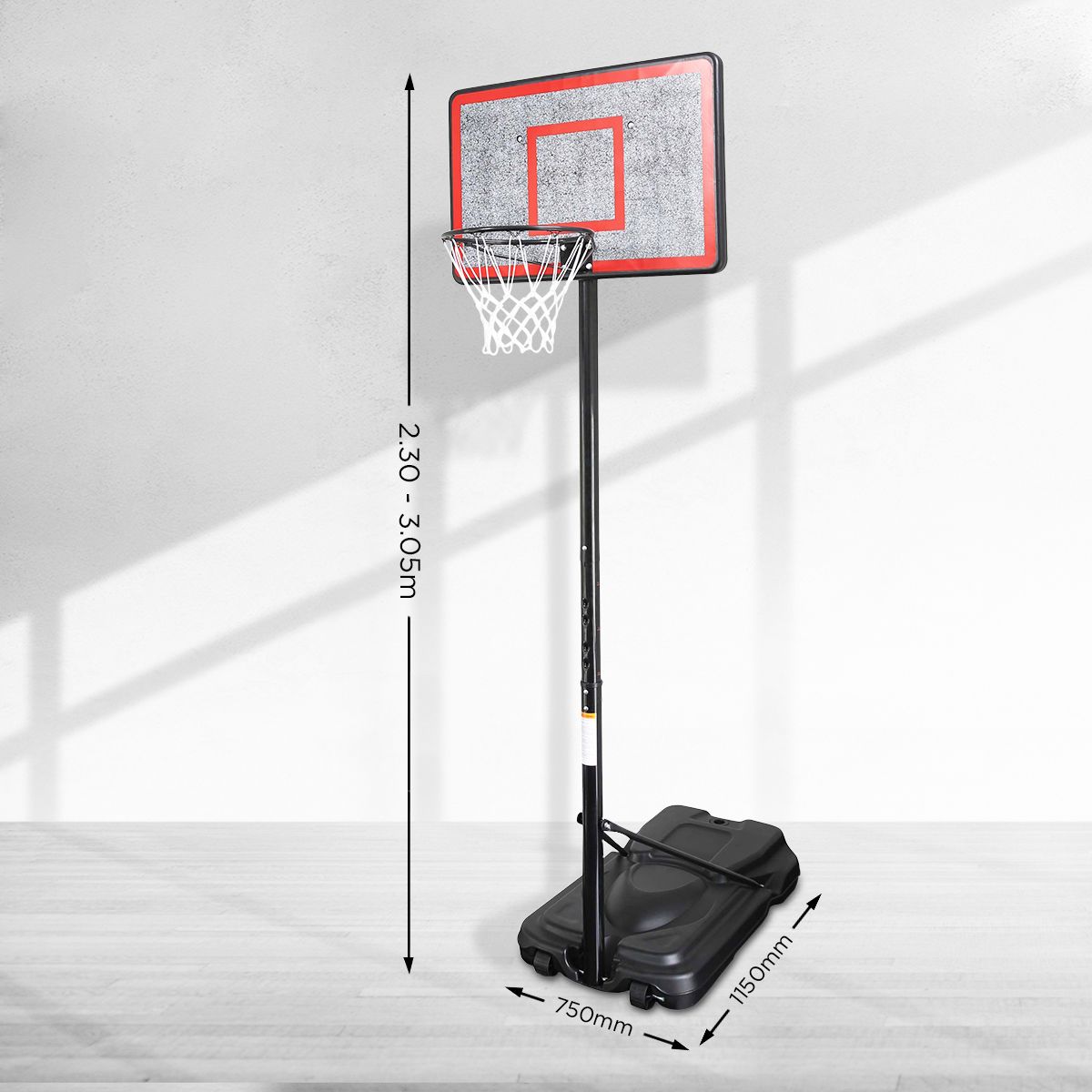 Kahuna 44 Inch Portable Basketball Hoop Stand Height Adjustable 2.3m-3.05m Outdoor Basketball System with Wheels-Sports & Fitness > Basketball & Accessories-PEROZ Accessories