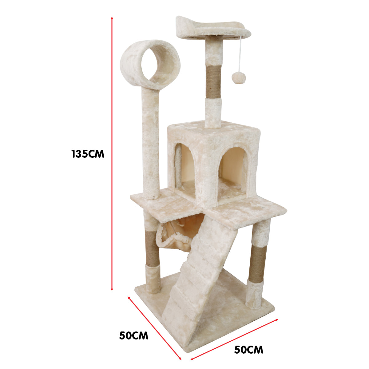 Furtastic 135cm Cat Tree Scratching Post - Beige-Cat Trees-PEROZ Accessories