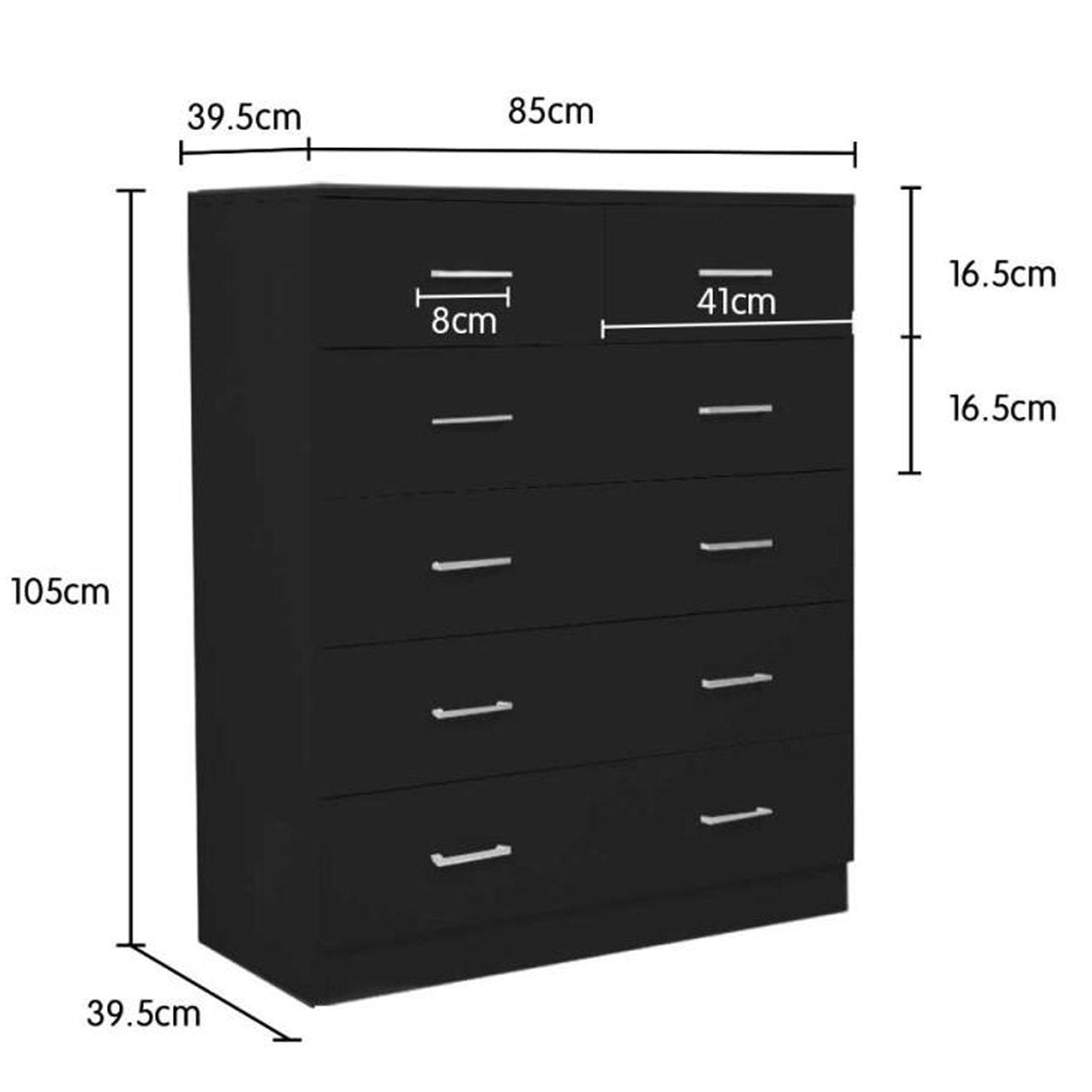 Sarantino Tallboy Dresser 6 Chest Of Drawers Table Cabinet Bedroom Storage Black-Furniture > Living Room-PEROZ Accessories