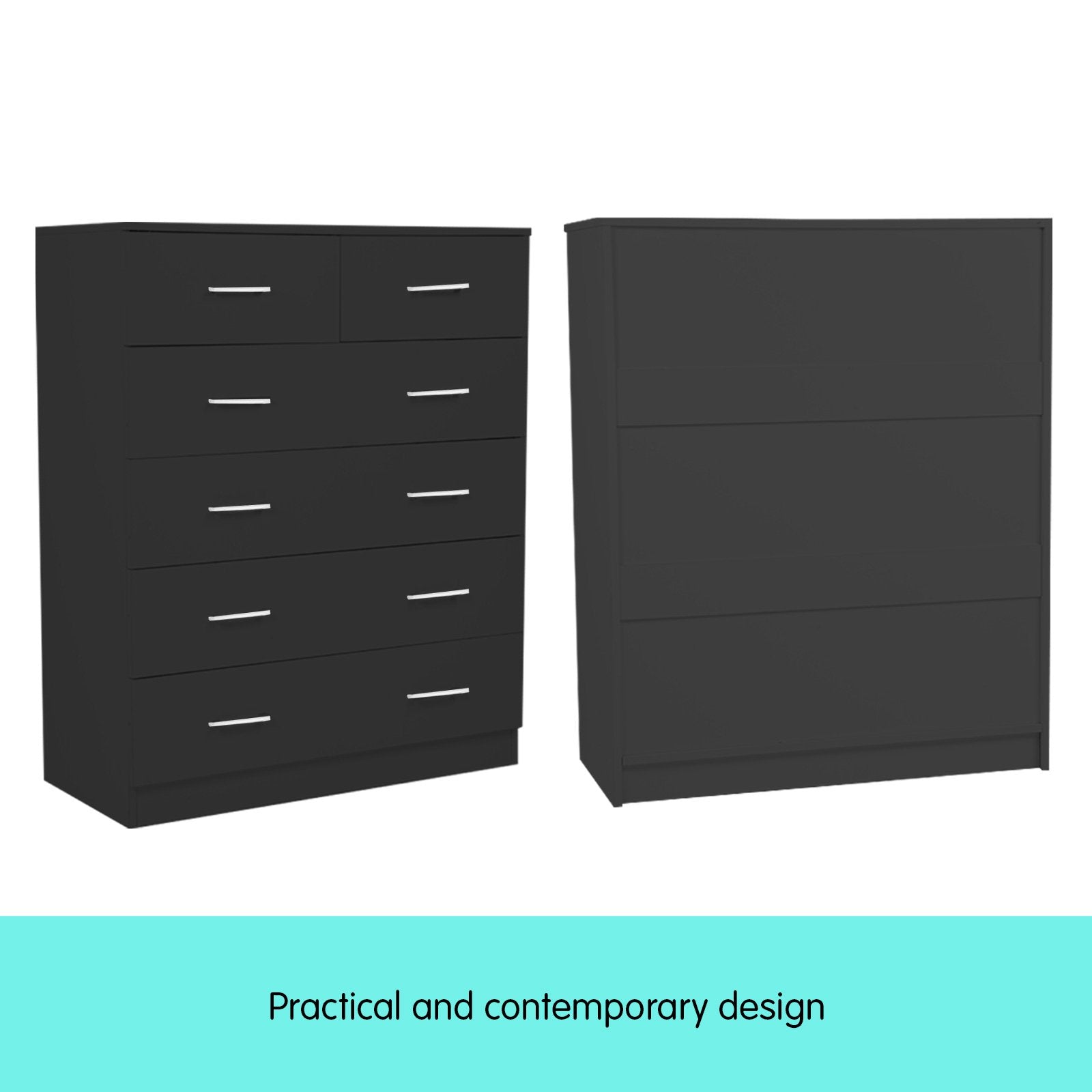 Sarantino Tallboy Dresser 6 Chest Of Drawers Table Cabinet Bedroom Storage Black-Furniture > Living Room-PEROZ Accessories